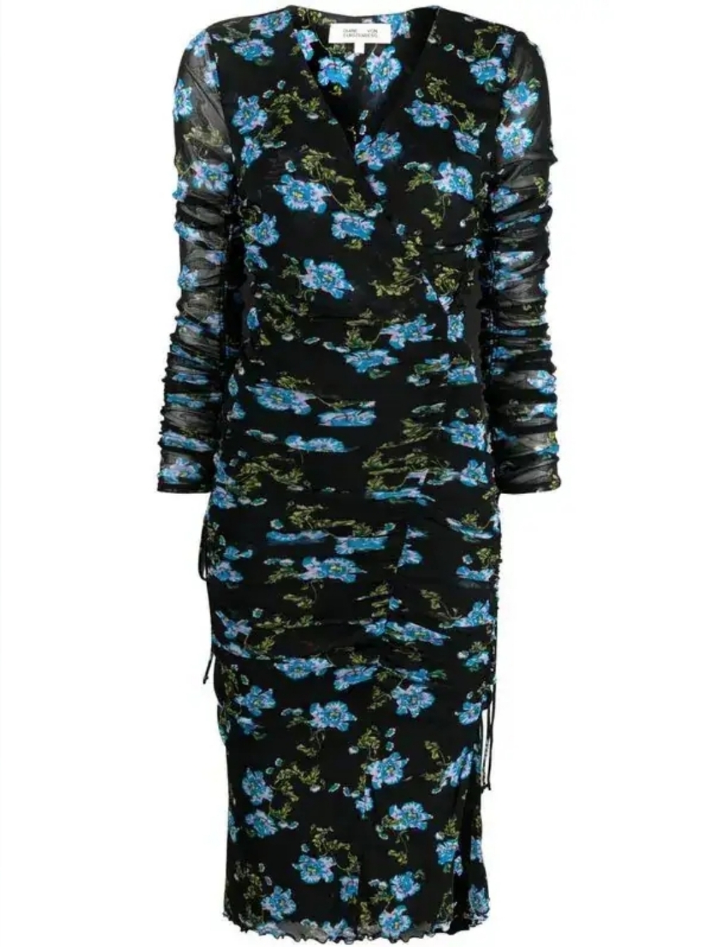 Diane Von Furstenberg Floral Ruched Mesh Midi Dress - Picture 2 of 16